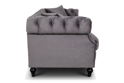 Velvet Dark Grey Richmond 3 Seater Chesterfield Sofa