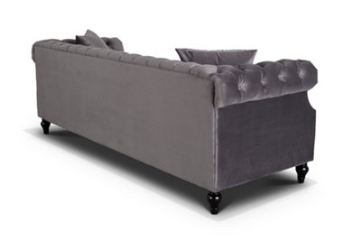 Velvet Dark Grey Richmond 3 Seater Chesterfield Sofa