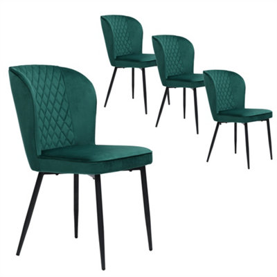 Velvet Dining Chair (4 pcs), Dark Green, Modern Vanity Chair Kitchen Accent Occasional Chair for Dining Room Living Room