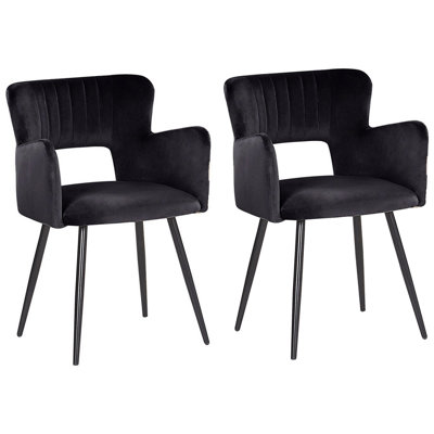 Velvet Dining Chair Set of 2 Black SANILAC