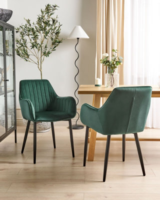 Velvet Dining Chair Set of 2 Dark Green WELLSTON