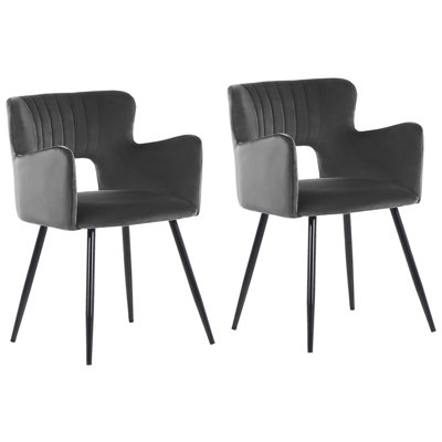Velvet Dining Chair Set of 2 Dark Grey SANILAC