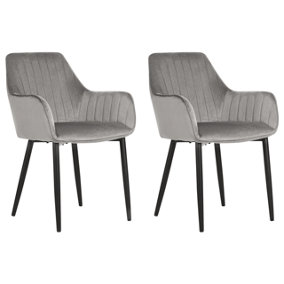 Velvet Dining Chair Set of 2 Dark Grey WELLSTON