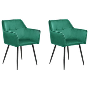 Velvet Dining Chair Set of 2 Emerald Green JASMIN