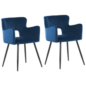 Velvet Dining Chair Set of 2 Navy Blue SANILAC
