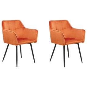 Velvet Dining Chair Set of 2 Orange JASMIN