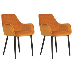 Velvet Dining Chair Set of 2 Orange WELLSTON