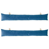 Velvet Draught Excluder - 60cm x 12cm - Pack of 2 - Blue