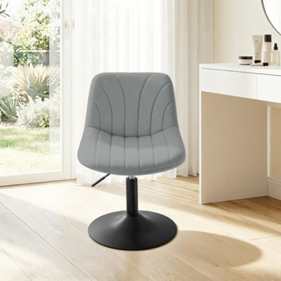 grey chair dressing table Velvet Chair, Height-Adjustable Swivel Stool with Backrest, decorative knob