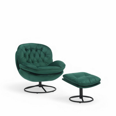 Velvet Emerald Green Azura Swivel Accent Chair with Footstool