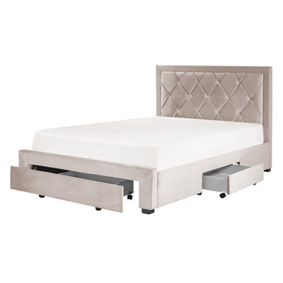 Velvet EU Double Bed with Storage Beige LIEVIN