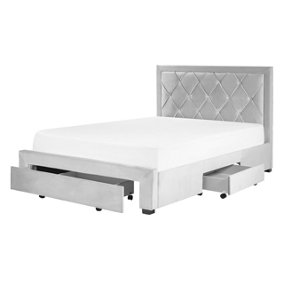 Velvet EU Double Bed with Storage Light Grey LIEVIN
