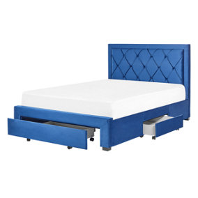 Velvet EU Double Bed with Storage Navy Blue LIEVIN
