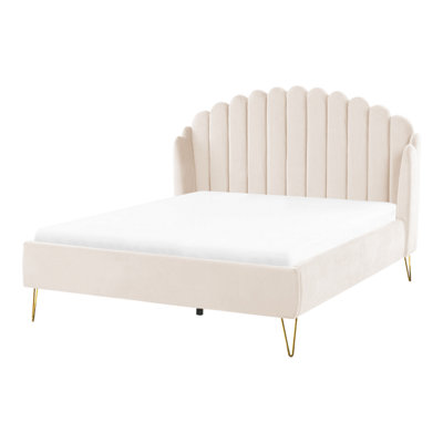 Velvet EU Double Size Bed Beige AMBILLOU