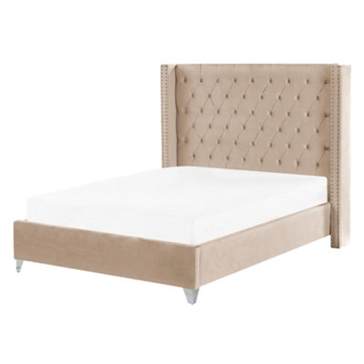 Velvet EU Double Size Bed Beige LUBBON