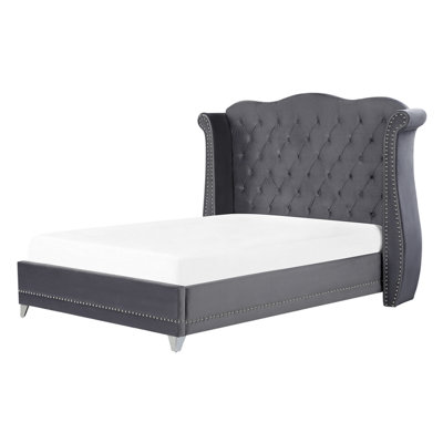 Velvet EU Double Size Bed Grey AYETTE