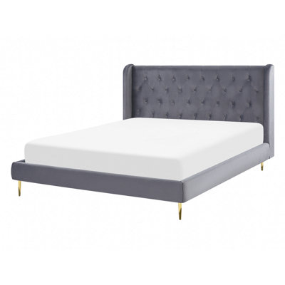 Velvet EU Double Size Bed Grey FORBACH