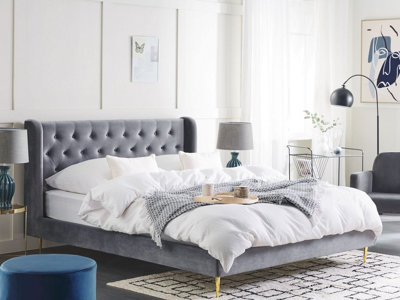 Velvet EU Double Size Bed Grey FORBACH