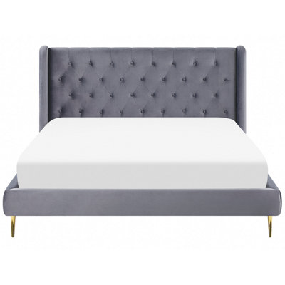Velvet EU Double Size Bed Grey FORBACH