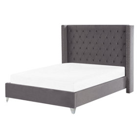 Velvet EU Double Size Bed Grey LUBBON