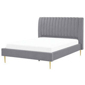 Velvet EU Double Size Bed Grey MARVILLE
