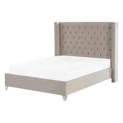 Velvet EU Double Size Bed Light Grey LUBBON