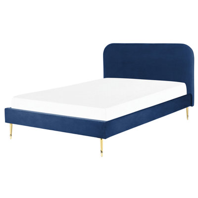 Velvet EU Double Size Bed Navy Blue FLAYAT