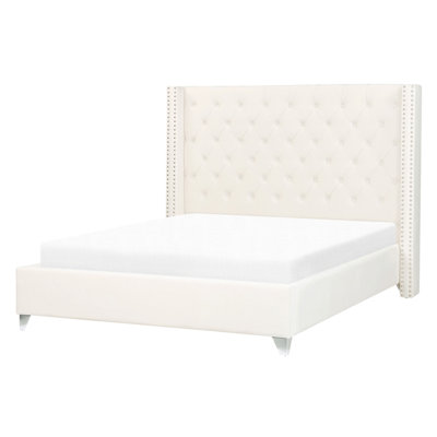 Velvet EU Double Size Bed Off-White LUBBON