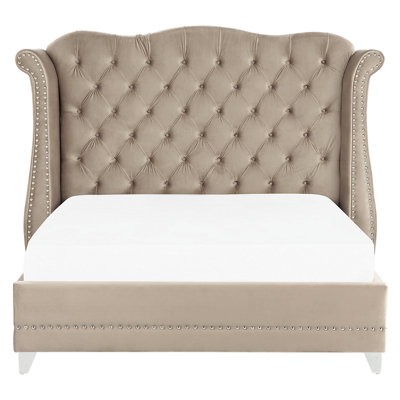 Velvet EU Double Size Bed Taupe AYETTE