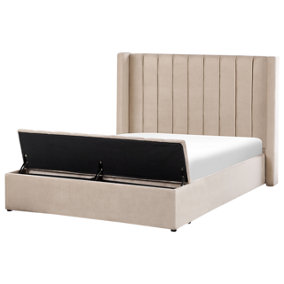 Velvet EU Double Size Bed with Storage Bench Beige NOYERS