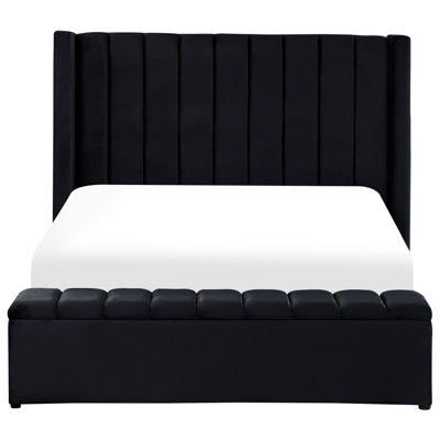 Velvet EU Double Size Bed with Storage Bench Black NOYERS