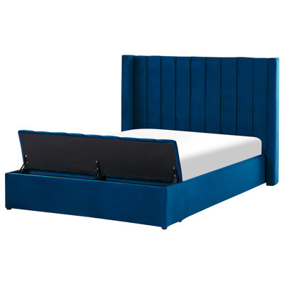 Velvet EU Double Size Bed with Storage Bench Blue NOYERS