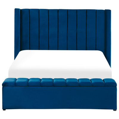 Velvet EU Double Size Bed with Storage Bench Blue NOYERS