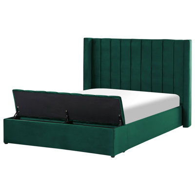 Velvet EU Double Size Bed with Storage Bench Green NOYERS