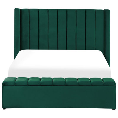 Velvet EU Double Size Bed with Storage Bench Green NOYERS