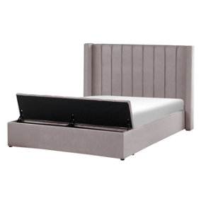 Velvet EU Double Size Bed with Storage Bench Grey NOYERS