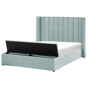 Velvet EU Double Size Bed with Storage Bench Mint Green NOYERS