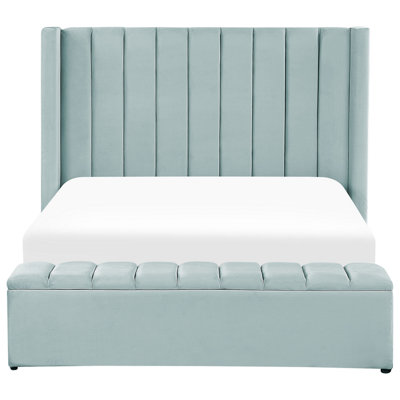 Velvet EU Double Size Bed with Storage Bench Mint Green NOYERS
