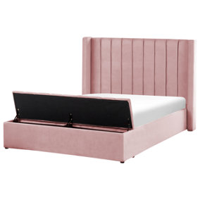 Velvet EU Double Size Bed with Storage Bench Pink NOYERS