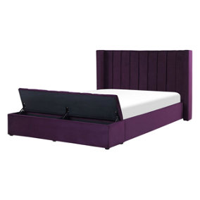 Velvet EU Double Size Bed with Storage Bench Purple NOYERS