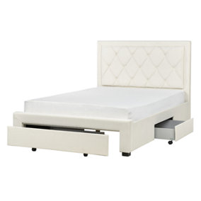 Velvet EU Double Size Bed with Storage Cream LIEVIN