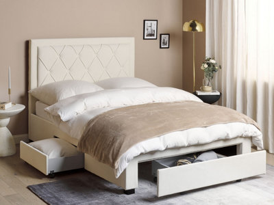 Velvet EU Double Size Bed with Storage Cream LIEVIN