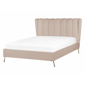 Velvet EU Double Size Bed with USB Port Taupe MIRIBEL