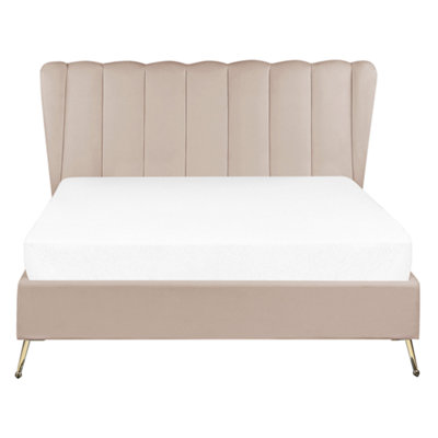 Velvet EU Double Size Bed with USB Port Taupe MIRIBEL