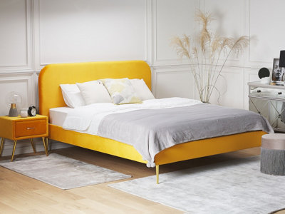Velvet EU Double Size Bed Yellow FLAYAT
