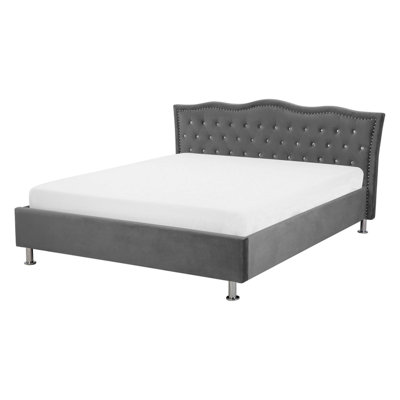 Velvet EU Double Size Ottoman Bed Dark Grey METZ