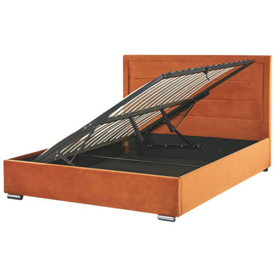 Velvet EU Double Size Ottoman Bed Orange ROUEN