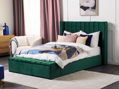 Velvet EU Double Size Waterbed with Storage Bench Green NOYERS