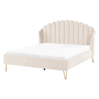 Velvet EU King Size Bed Beige AMBILLOU