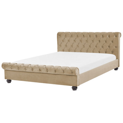 Velvet EU King Size Bed Beige AVALLON